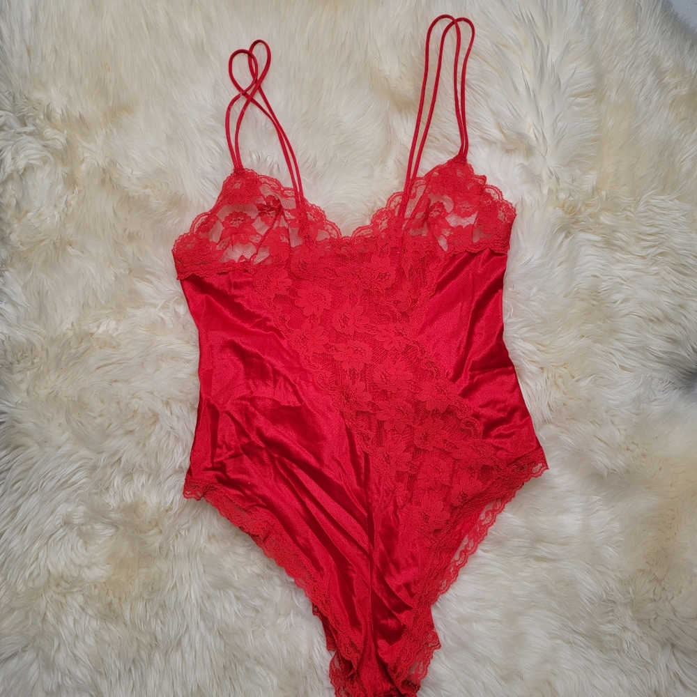 Vintage Red Teddy with Mesh Panel